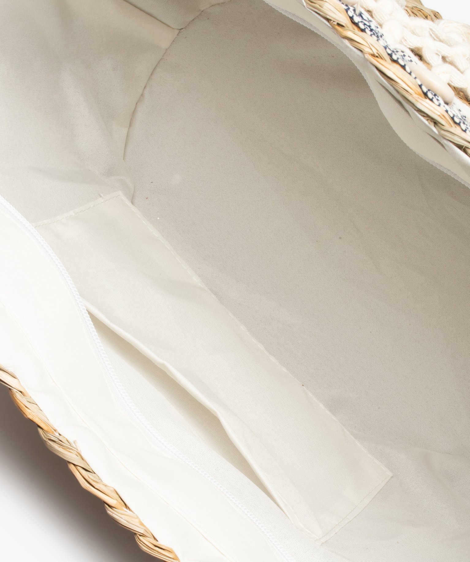 Sac de plage femme en paille avec pompons et coquillages beige | GEMO