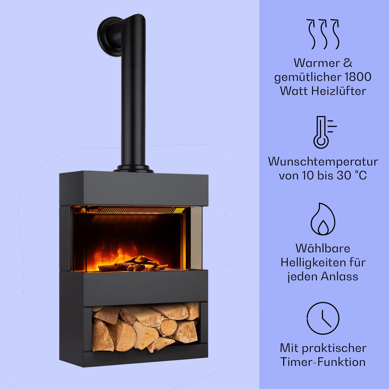 Klarstein Elektrokamin Zermatt, elektrischer Kamin mit Heizfunktion Heizlüfter elektrischer Kaminofen