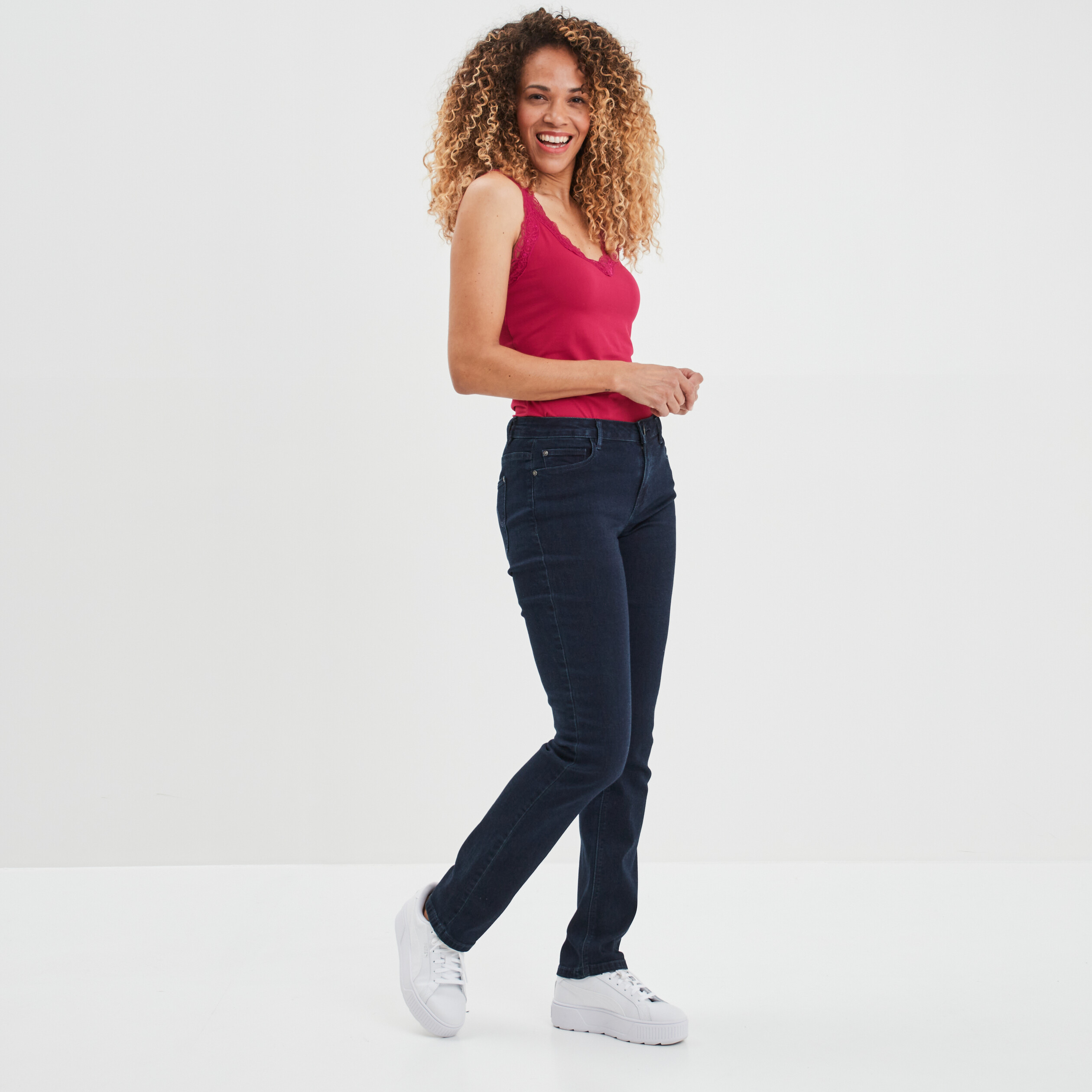 Débardeur détail dentelle ajusté rose framboise femme | La Halle