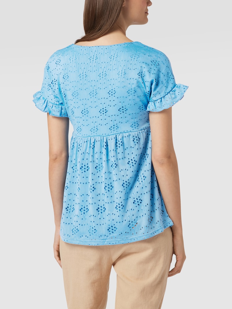 Umstands-Bluse mit floralen Lochstickereien in ozean blau