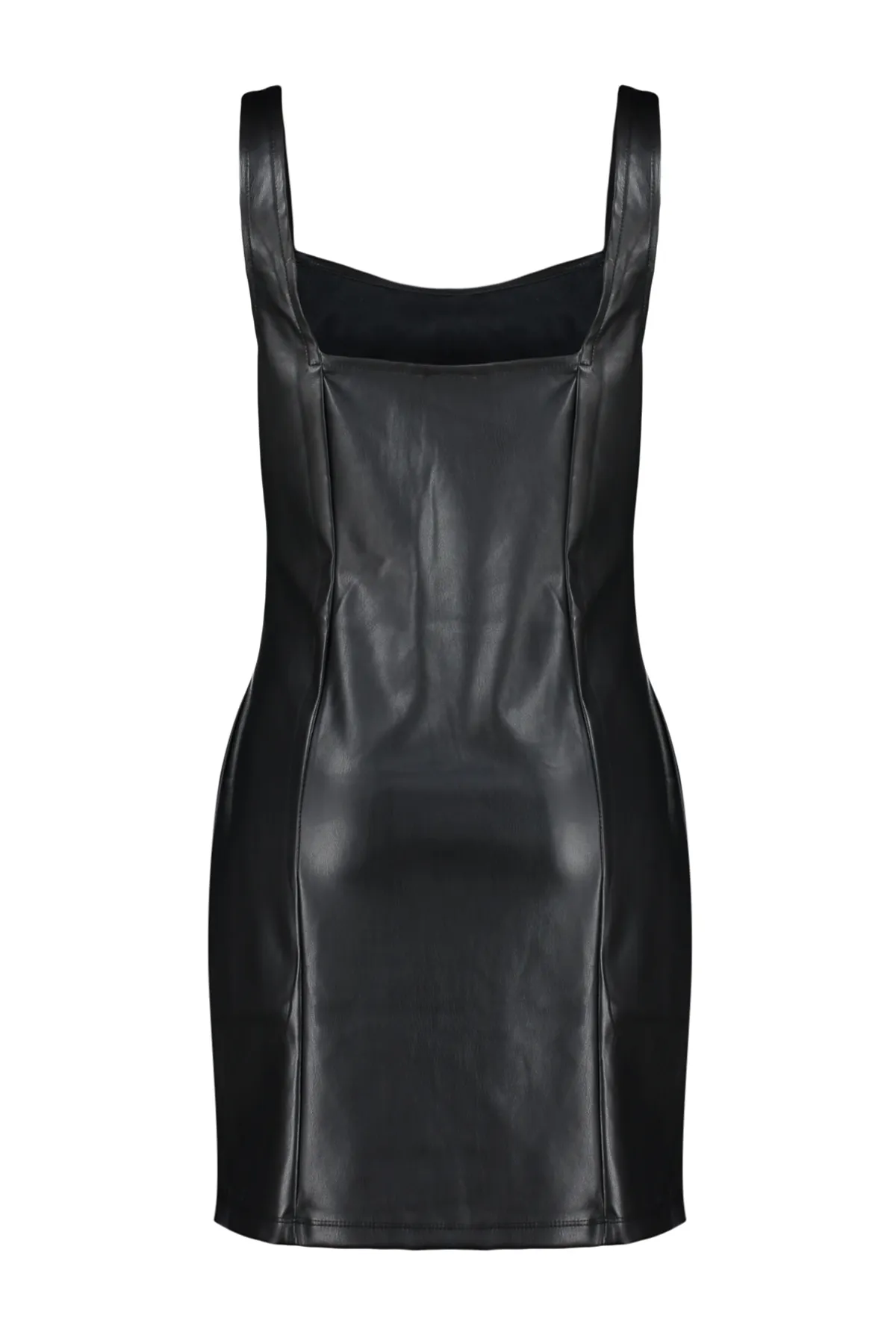 Trendyol Collection  Schwarz gefüttertes Mini-Gilet-Strickkleid aus Kunstleder mit quadratischem Kragen TWOAW24EL00374