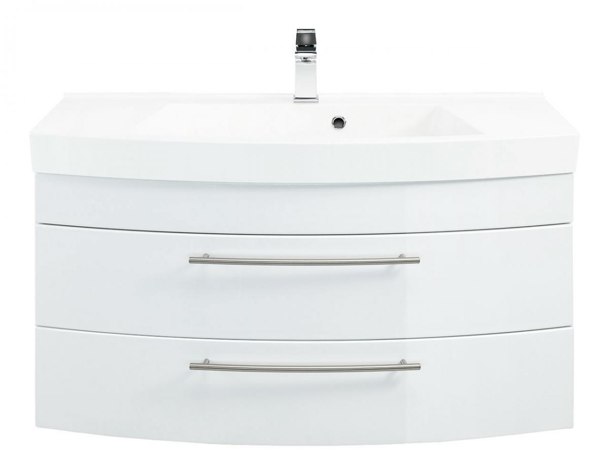 Posseik Badmöbel Luna 100 mit runder Front weiss hochglanz