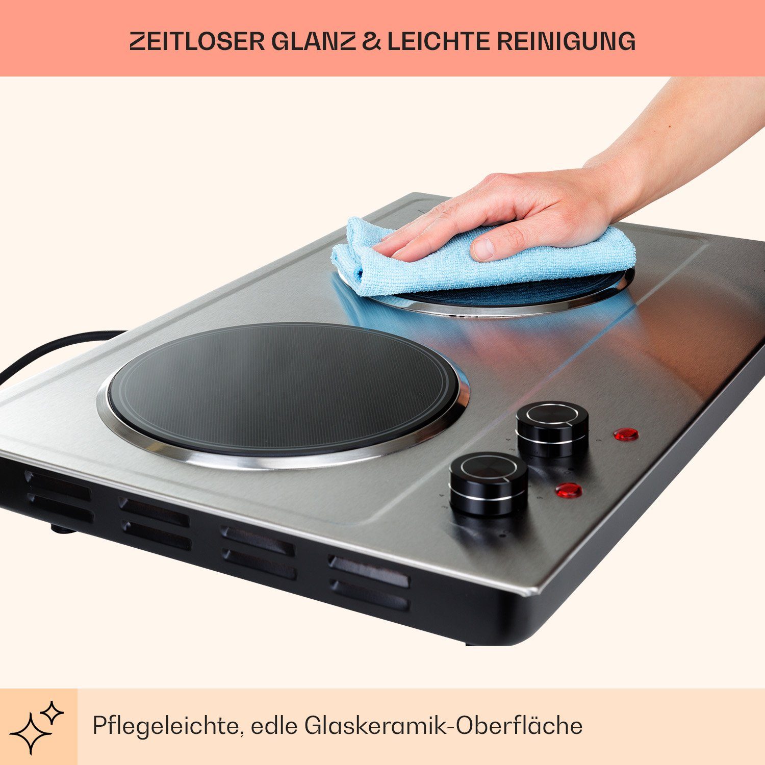 Klarstein Induktions-Kochfeld Ramsey Doppel-Kochfeld 2400W 11 Leistungsstufen Glaskeramik LC4-Ramsey-SLV, Kochfeld 2 Zonen Glaskeramik Elektrokochfeld
