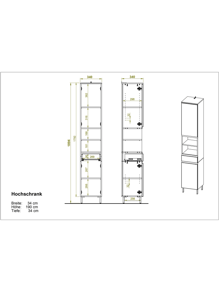 KADIMA DESIGN Hochschrank mit Fächern und Schublade, 34x34x190 cm, Weiß günstig kaufen onesize