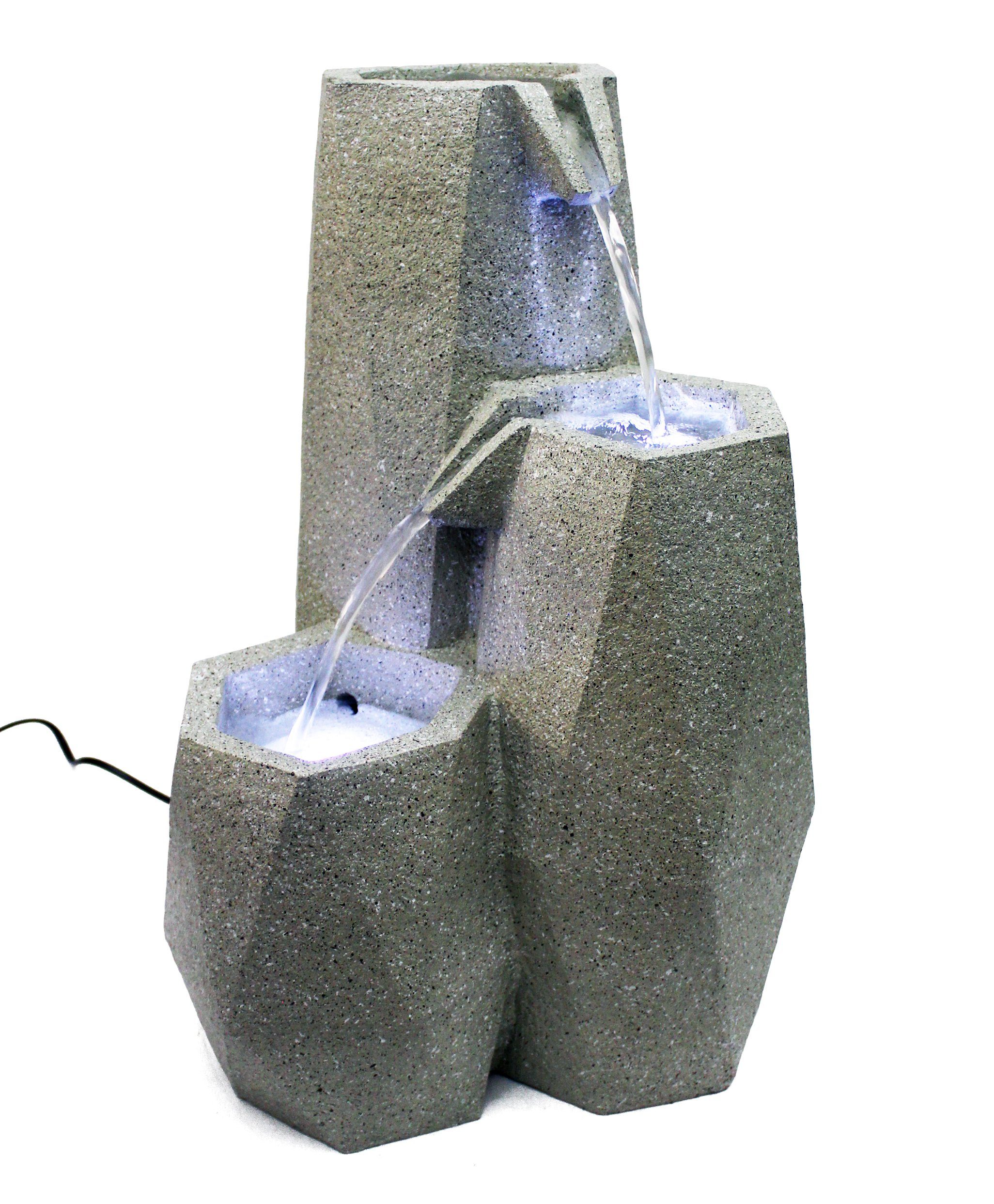 Arnusa Gartenbrunnen Zimmerbrunnen mit LED Beleuchtung geometisch Steinoptik, für Innen und Außen