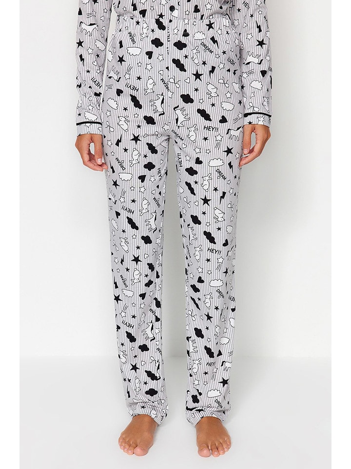 trendyol Pyjama in Grau/ Weiß/ Schwarz günstig kaufen