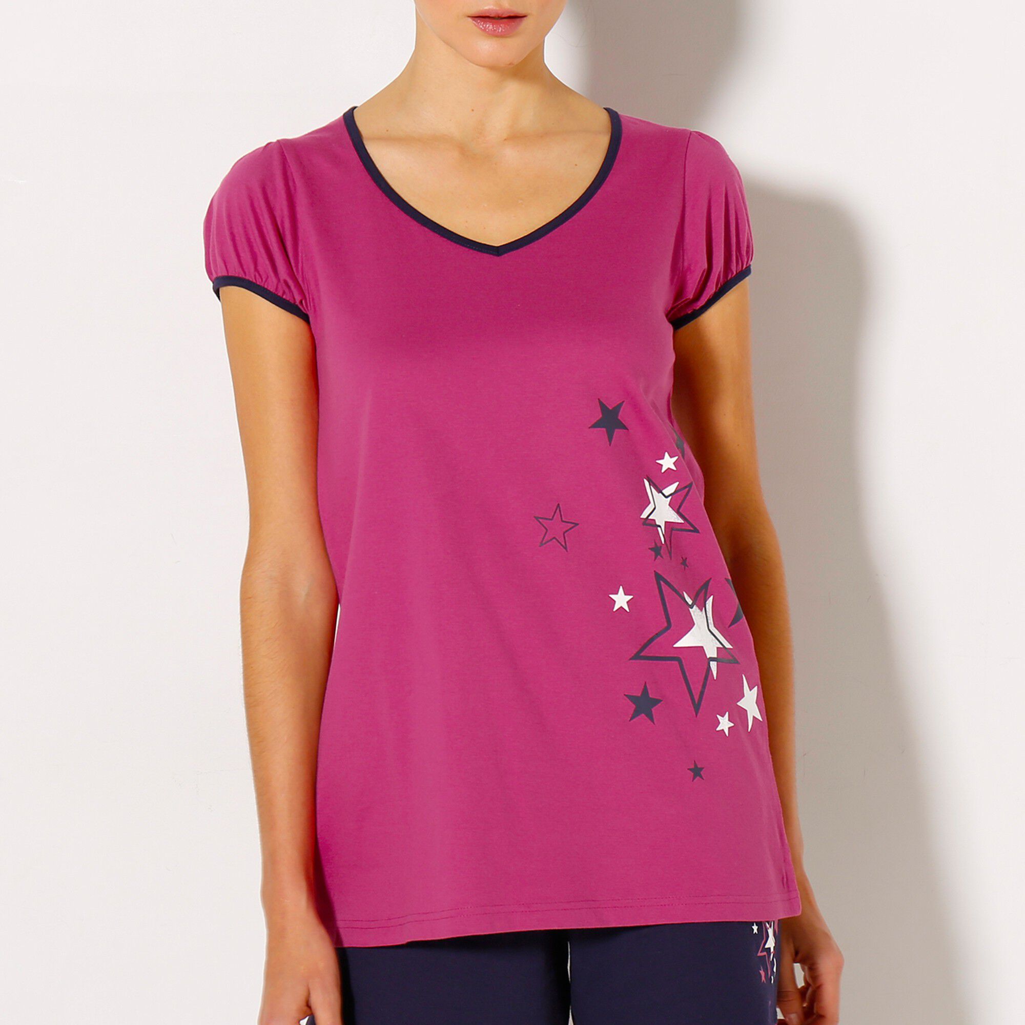 Tee-shirt manches courtes uni + étoiles