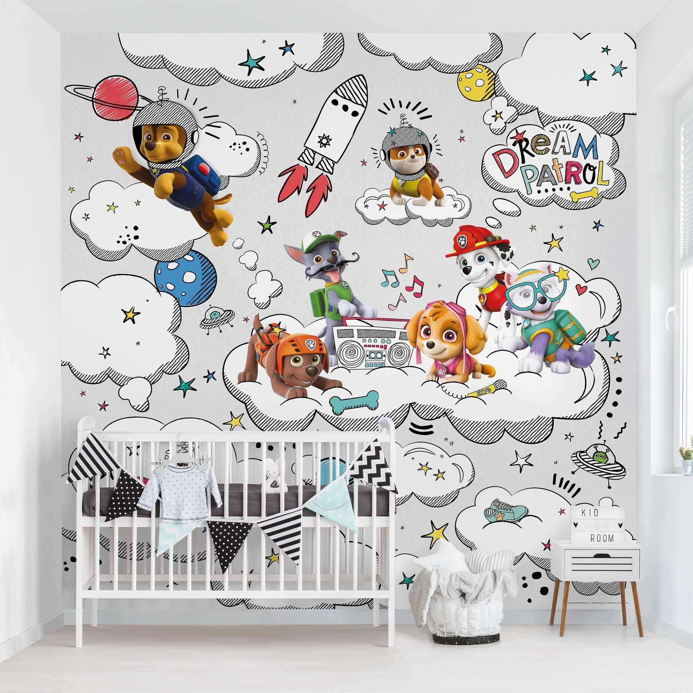 Bilderdepot24 Kindertapete Kinderzimmer PAW Patrol Weltall Rakete Hunde Kinder Wanddeko Wolken, Glatt, Matt, (Inklusive Gratis-Kleister oder selbstklebend), Mädchenzimmer Jungenzimmer Babyzimmer Bildtapete Fototapete Wandtapete