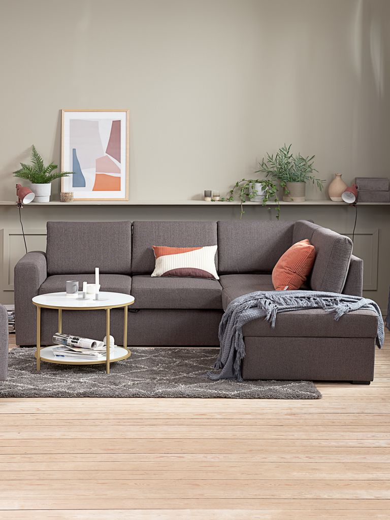 BEDSTED Graues Schlafsofa mit Chaiselongue BEDSTED
