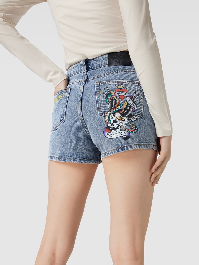 Jeansshorts mit Motiv-Stitching Modell 'NYC LOVER' in jeans