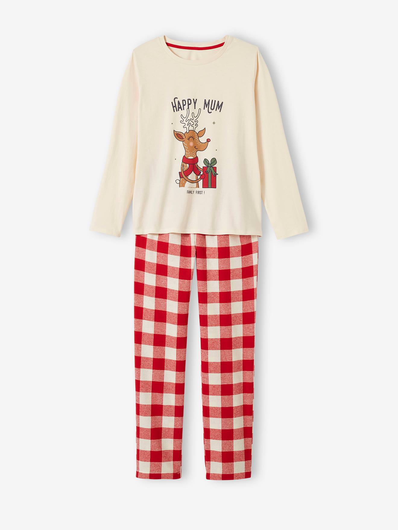 Vertbaudet Damen Weihnachts-Schlafanzug Capsule Collection FAMILY FIRST - wollweiß
