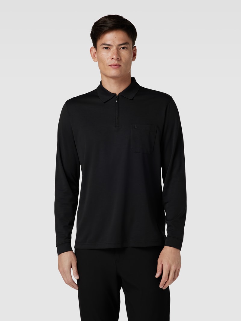 Poloshirt mit kurzer Reißverschlussleiste in schwarz