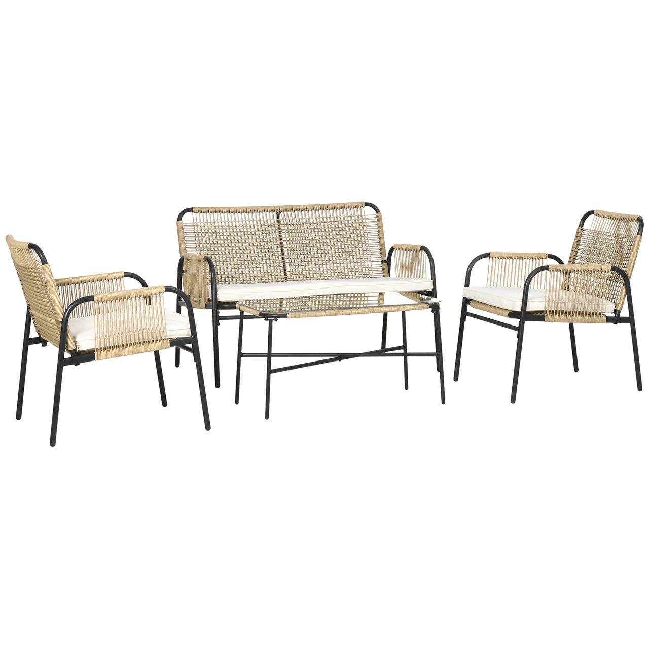 Outsunny Polyrattan Gartenmöbel-Set, Sitzgruppe mit Zwisitzer Sesseln Couchtisch