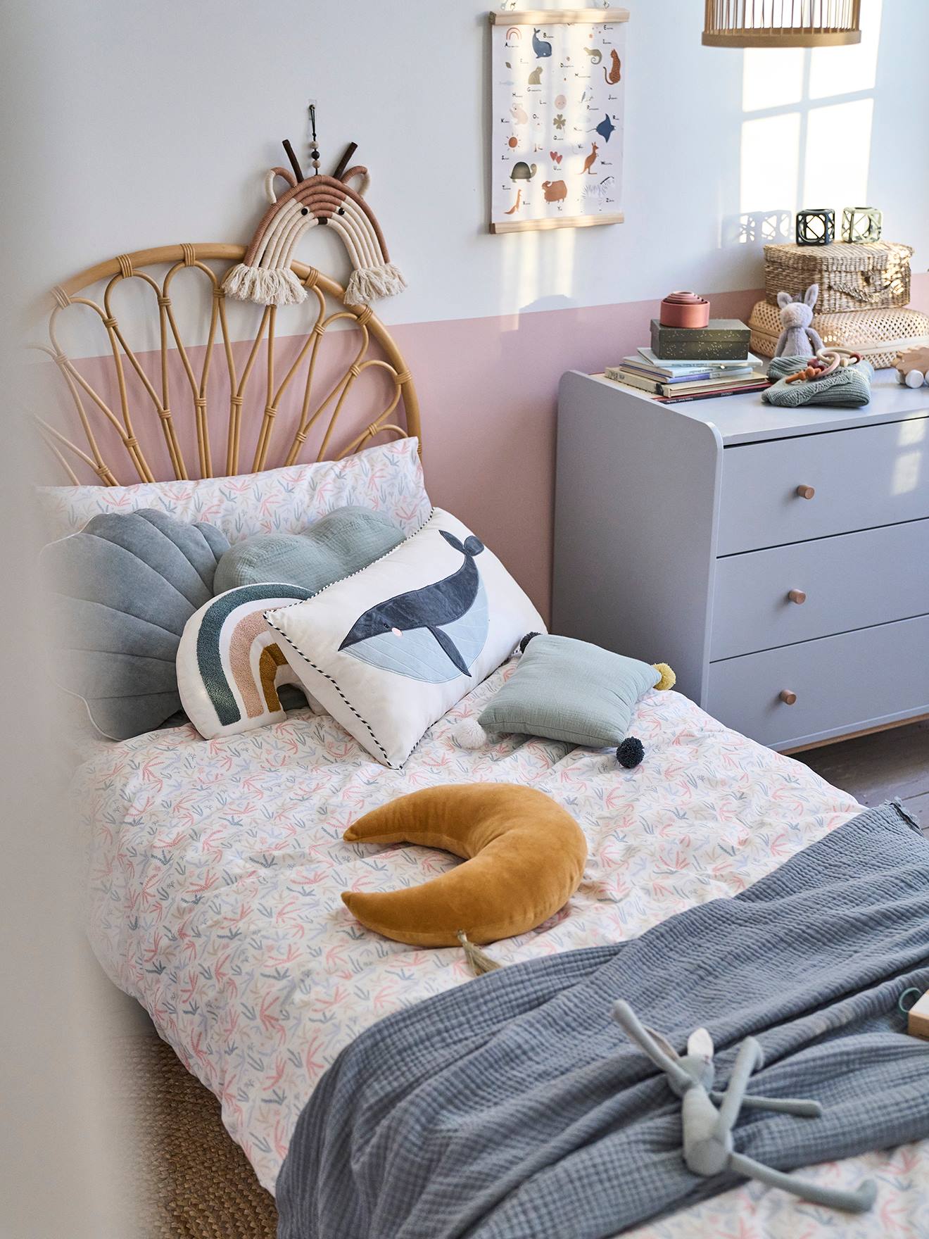 Vertbaudet Kopfteil für Kinderbett aus Rattan BOHO - natur/blumenform