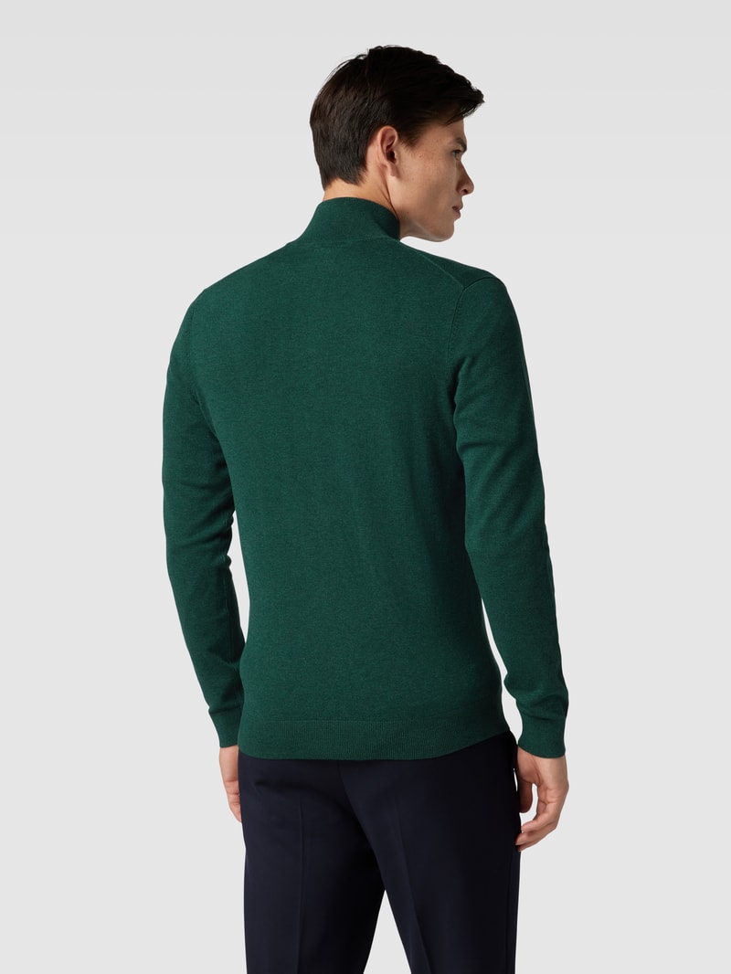 Strickjacke aus Viskose-Mix mit Stehkragen in dunkelgrün meliert