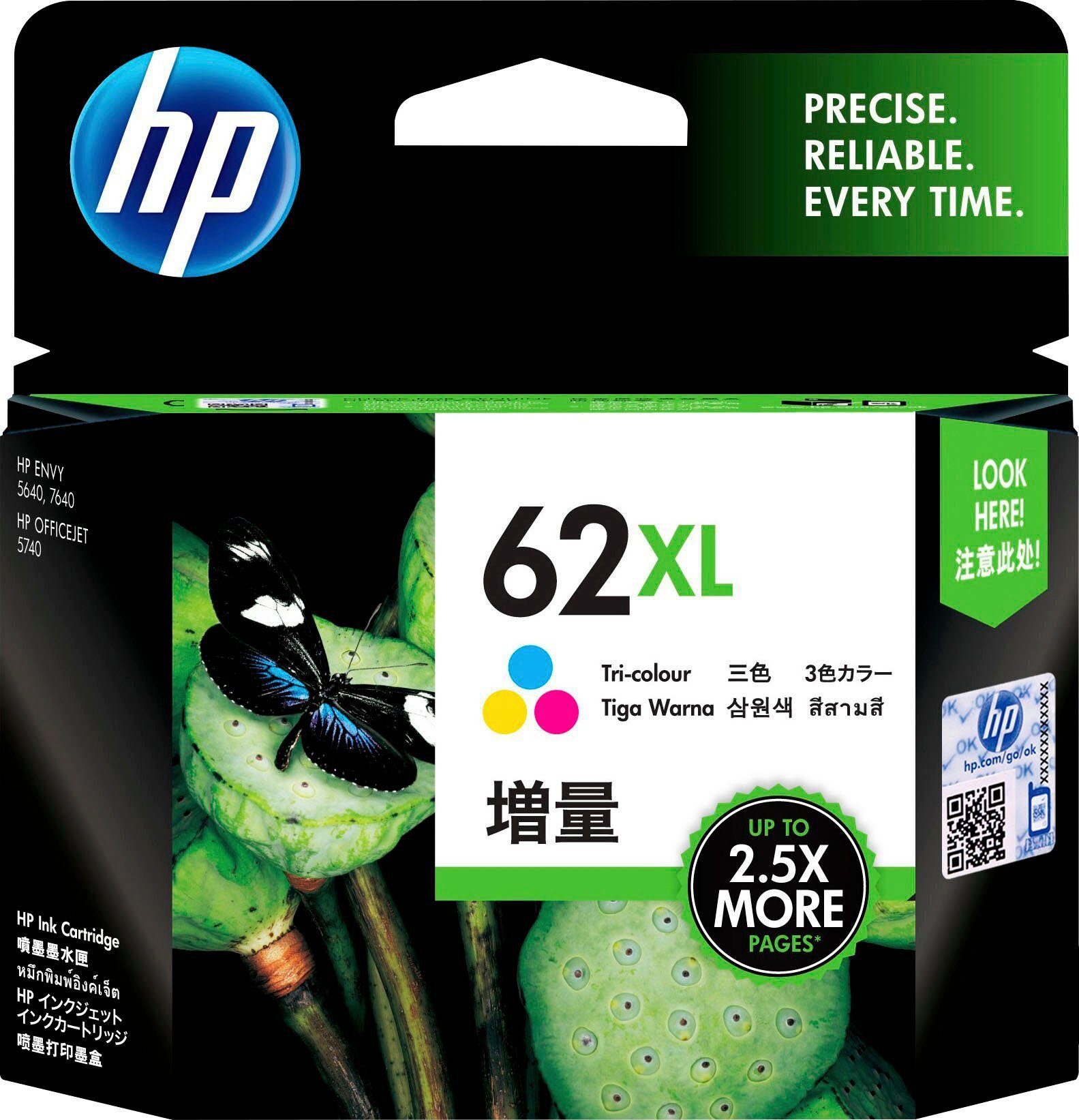 HP 62XL Tintenpatrone (1-tlg., original Druckerpatrone 62 cyan/magenta/yellow XL)