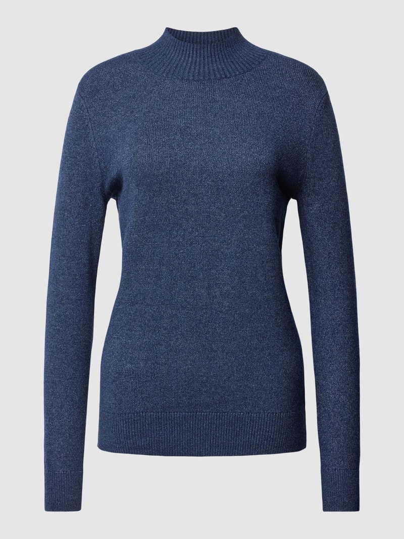 Strickpullover mit Stehkragen in dunkelblau