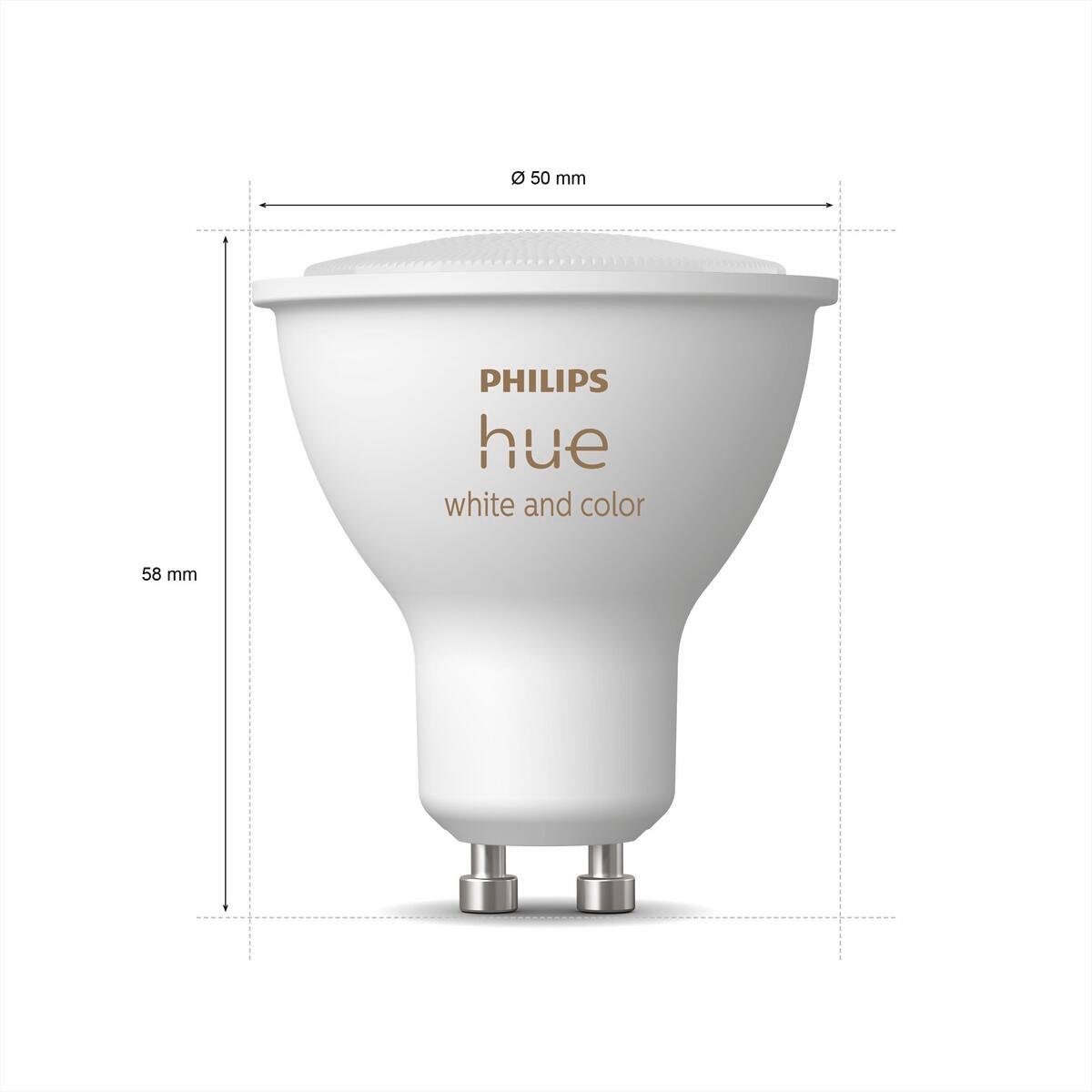 Philips Hue LED-Leuchtmittel Smarte Weiß & Farbig LED Leuchtmittel GU10, GU10, Farbwechsler, Warmweiß