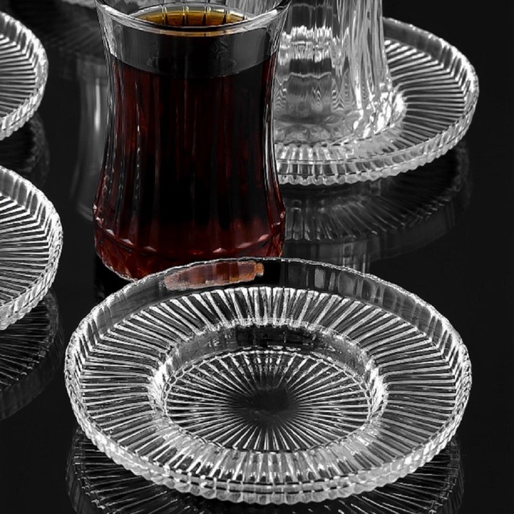 Almina Untertasse 6er Set Teller Glas Glasteller 12cm Unterteller für Teegläser, (6 St)