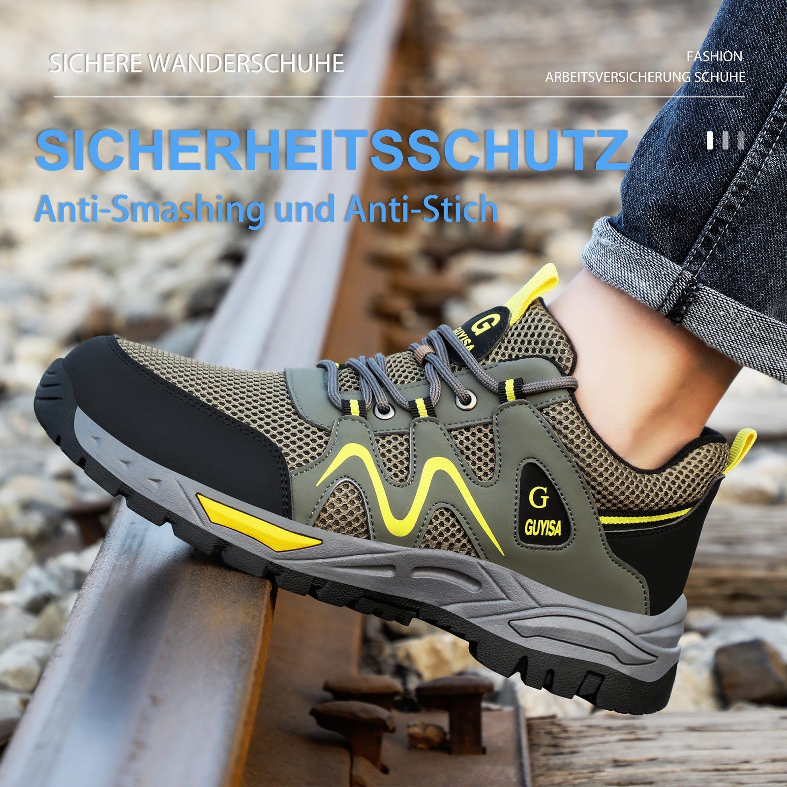 TOPMELON Herren Arbeitsschuhe Stahlkappe Sneaker Leichte Sicherheitsschuh