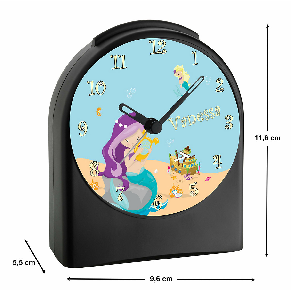 Kinder Funkwecker personalisiert mit Namen Meerjungfrau Atom-/Funkuhr, 12-Stunden-Anzeigeformat, Schlummerfunktion, Nachtlicht, Geräuschlos/Ohne Ticken