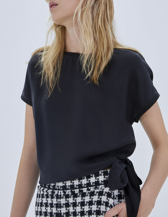 Top noir bi matière à nouer côté Femme