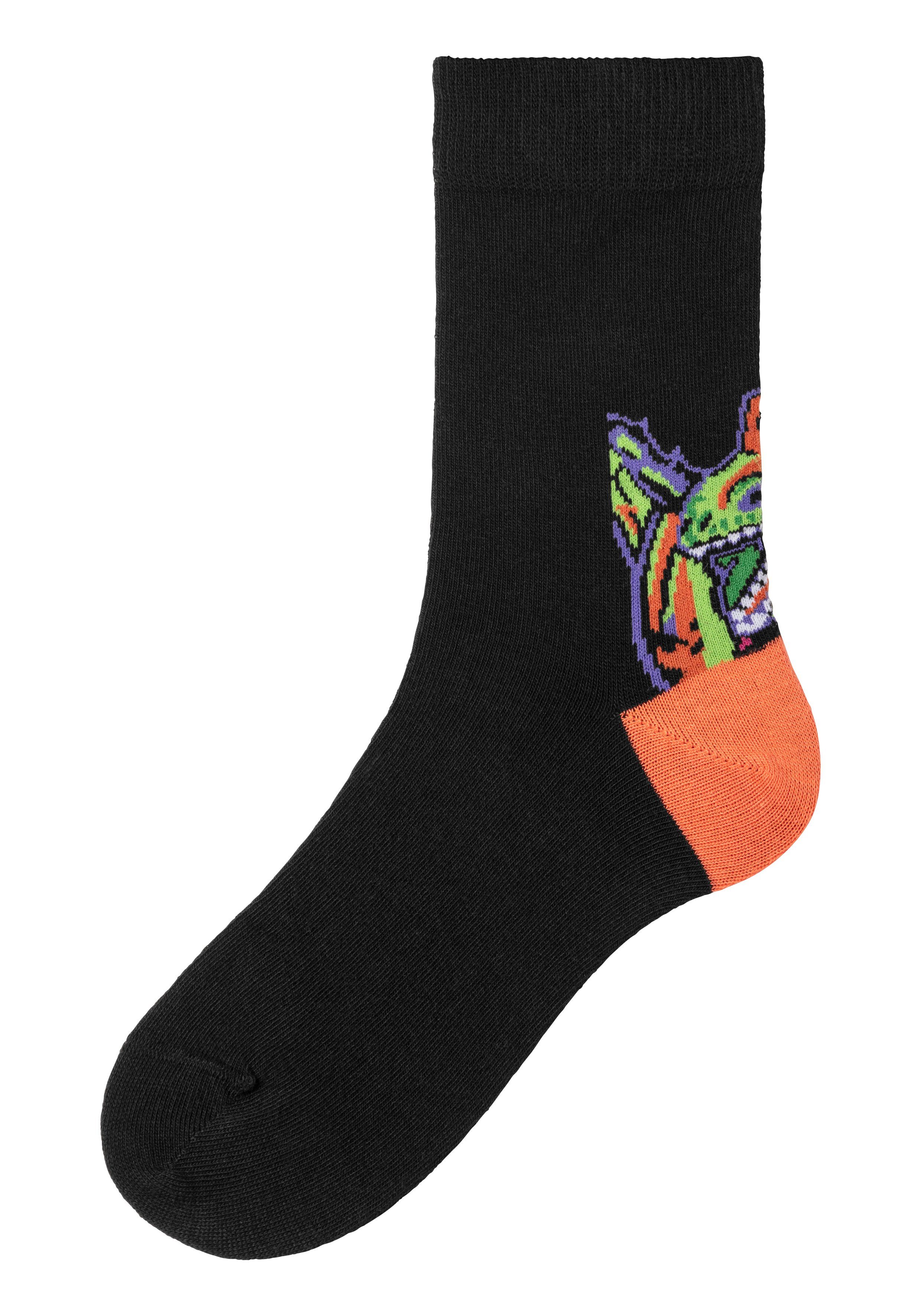 H.I.S Freizeitsocken (Packung, 5-Paar) mit farbenfrohen Dino Motive über der Ferse