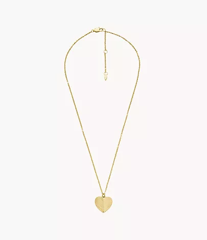 Fossil Kette Harlow Linear Texture Anhänger Heart Edelstahl goldfarben