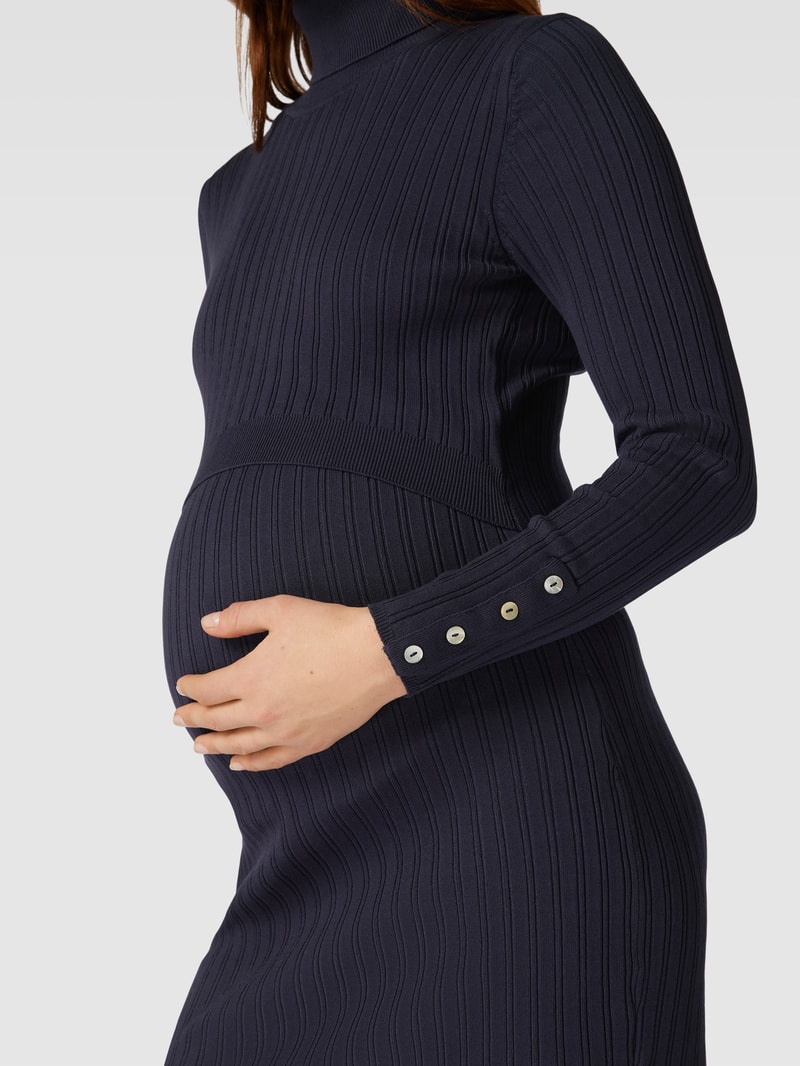Knielanges Umstands-Kleid mit Rollkragen Modell 'SADIE' in marineblau