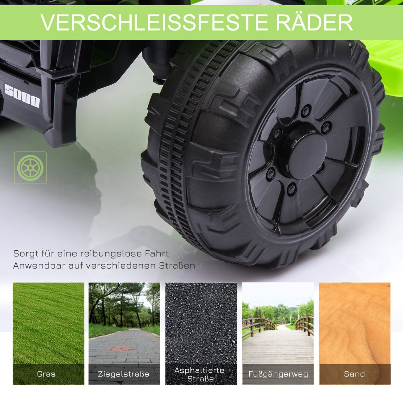 HOMCOM Mini Elektro-Quad Kinder Elektro ATV Kinderwagen LED Frontlicht Kinderfahrzeug Kindermotorrad Elektroquad für 18-36 Monate Kinder Metall PP-Kunststoff Grün 66 x 44 x 42 cm