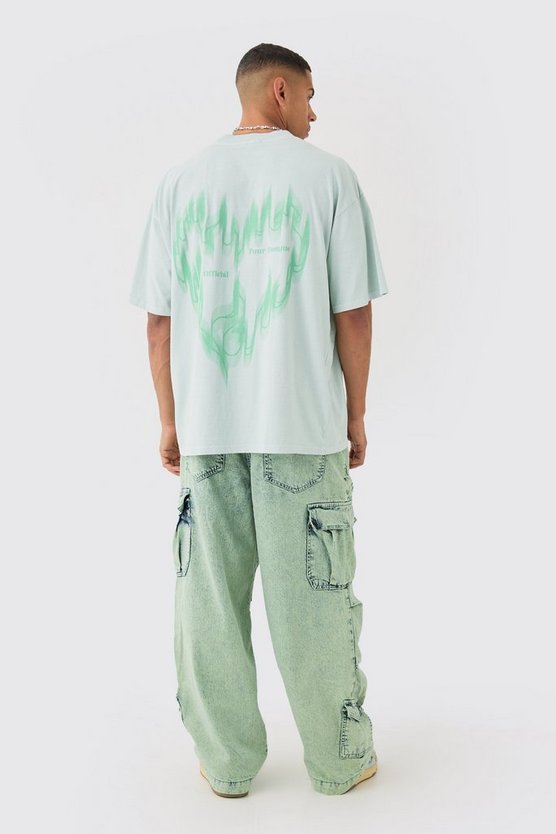 Parachute Cargo-Jeans mit elastischem Bund und Acid-Waschung