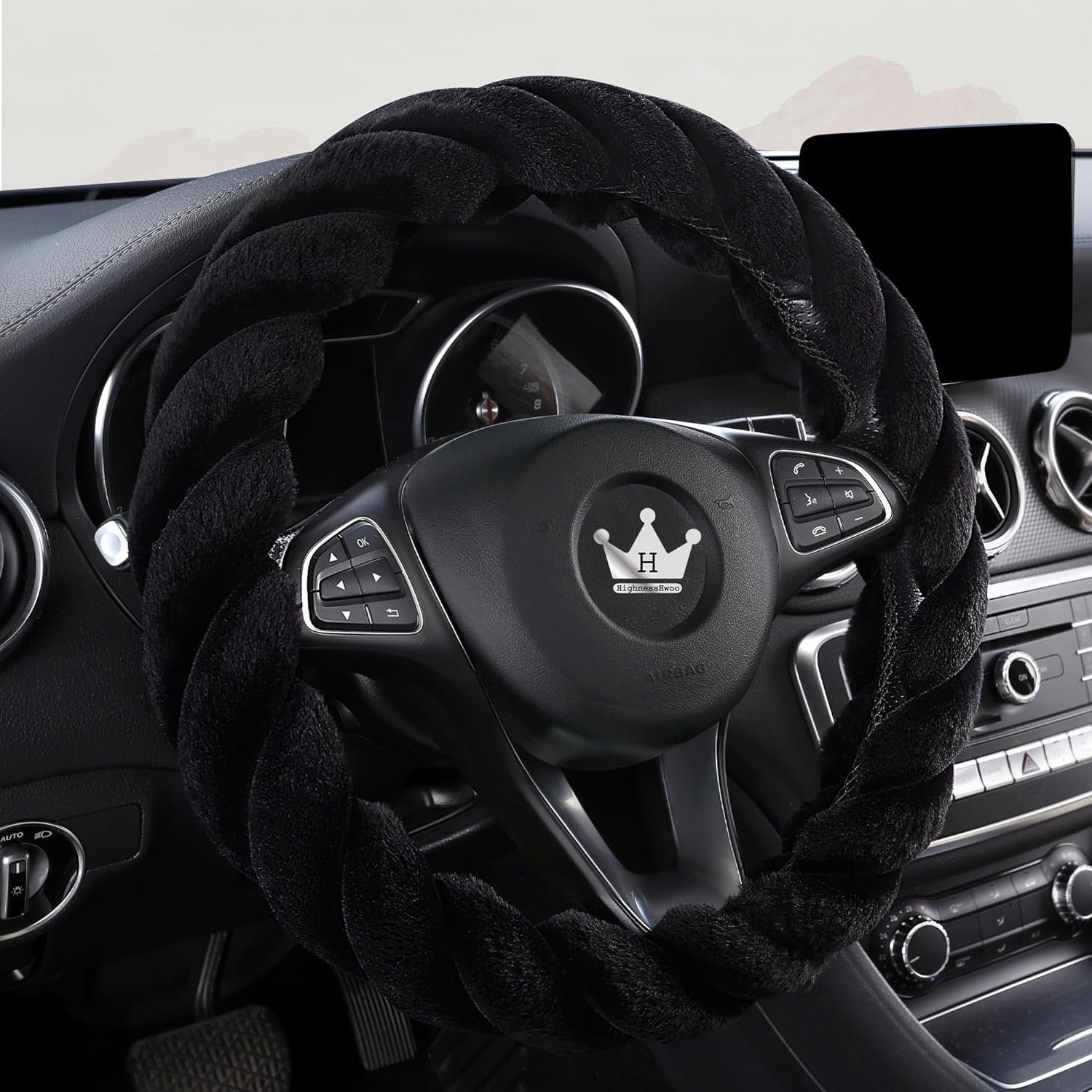 KINOMI Lenkradbezug Luxuriöse Flauschige Winter-Auto-Lenkradbezüge für Damen, Ø 37,00 - 38,00 cm, weich, warm, Plüsch, niedlich, Auto-Innenzubehör für Fahrzeug