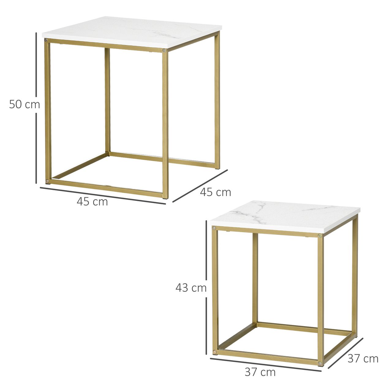 HOMCOM Couchtisch 2er-Set Beistelltisch, Kaffeetisch mit Marmoroptik Weiß