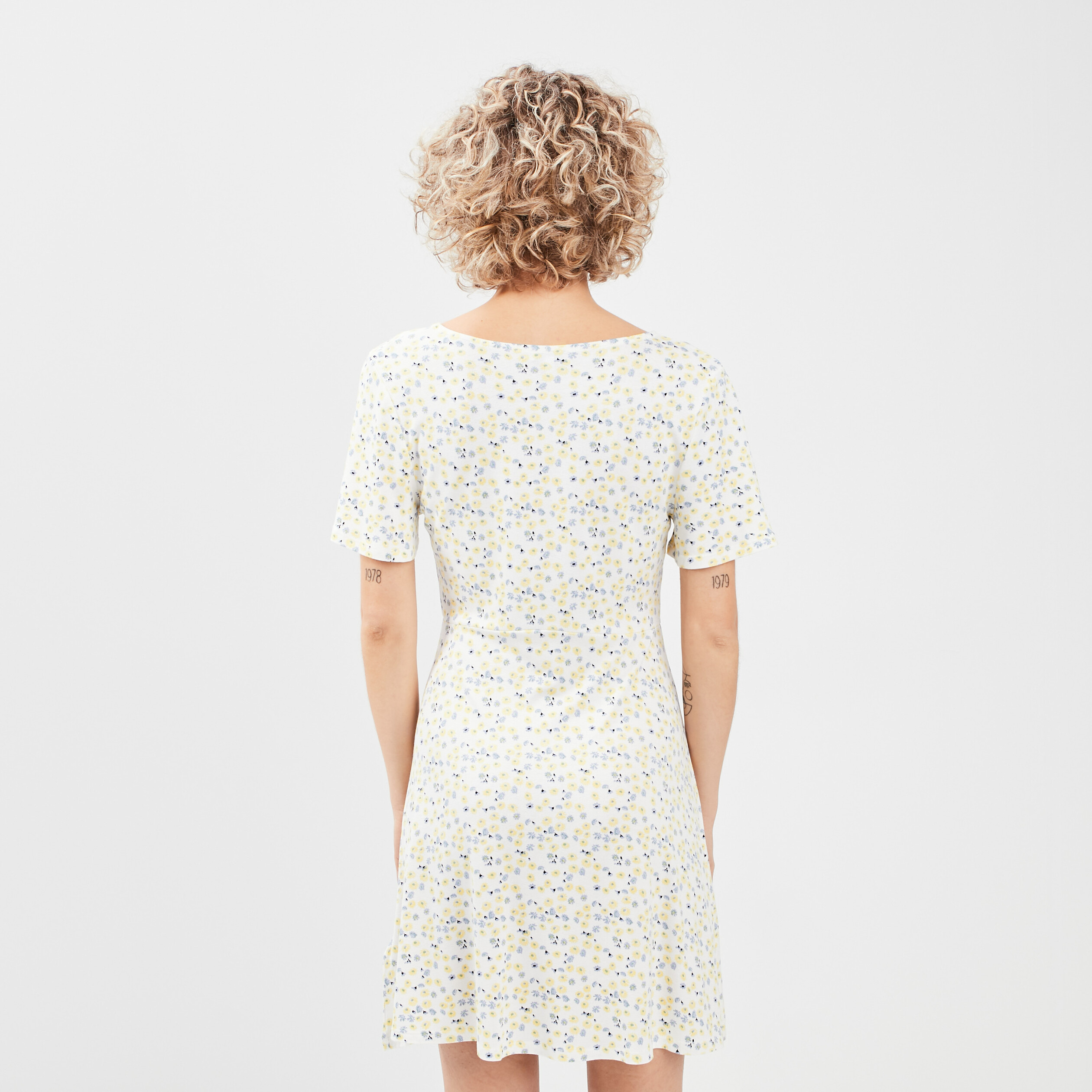 Robe patineuse manches courtes jaune pastel femme | La Halle