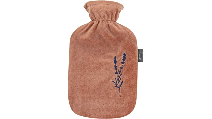 fashy Wärmflasche 2l mit Bezug Flausch Braun mit Stickerei Lavendel