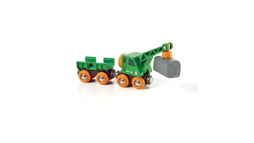 BRIO Bahn - Grüner Kranwagen mit Anhänger und Fracht