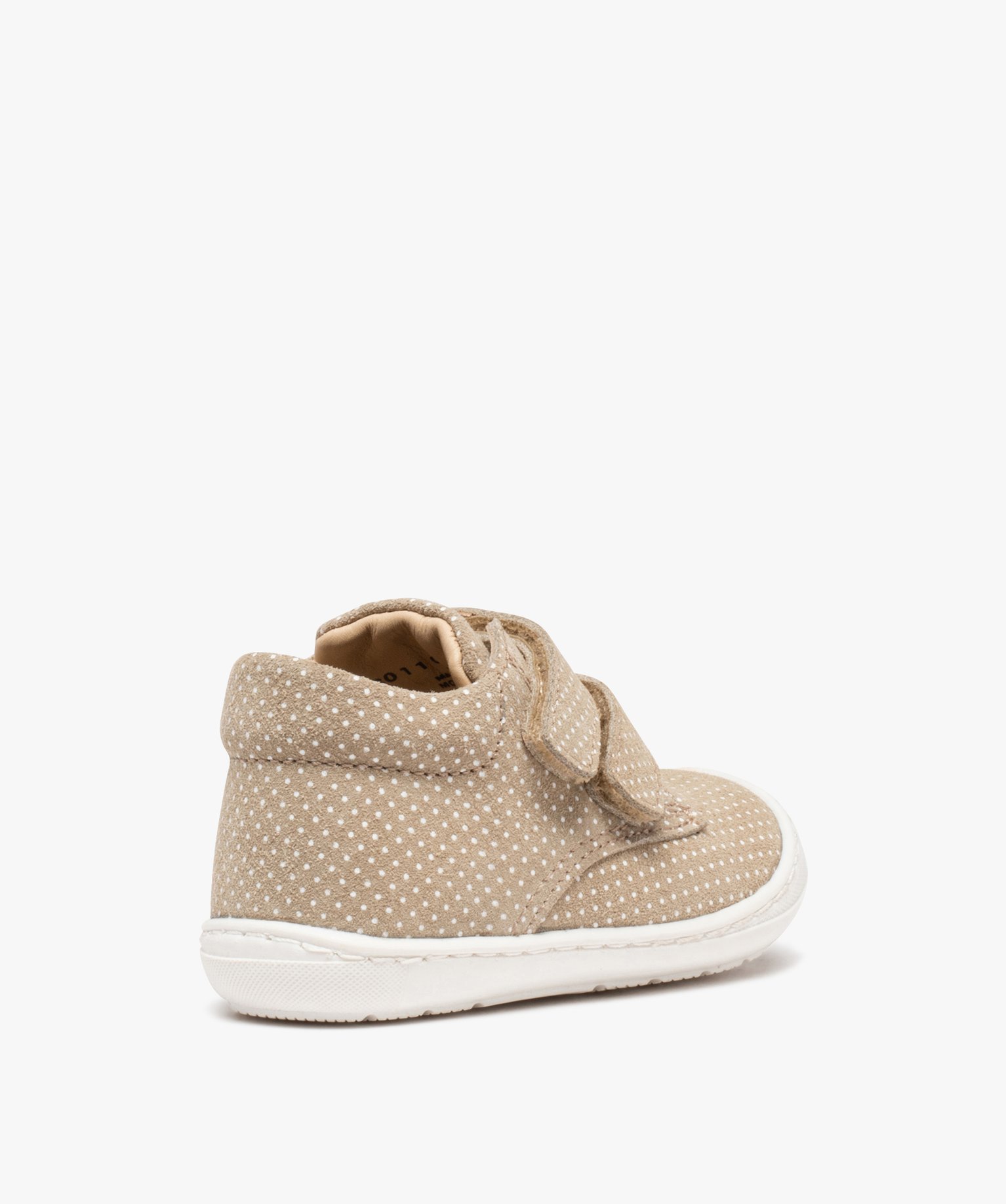 Baskets premiers pas bébé fille dessus cuir à pois – NA! beige | GEMO