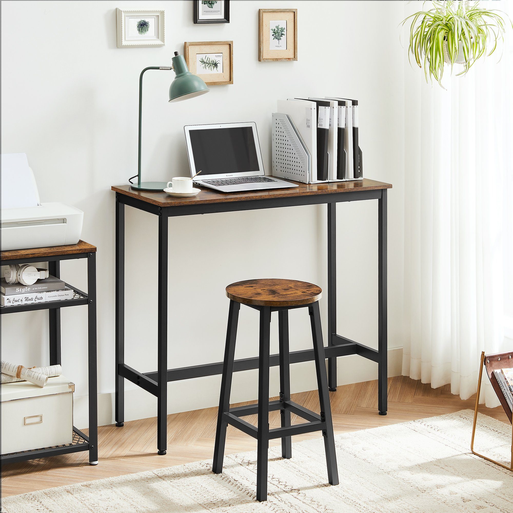 VASAGLE Bartisch Küchentisch-Set, Stehtisch(100 x 40 x 90 cm), mit 2 Barhockern