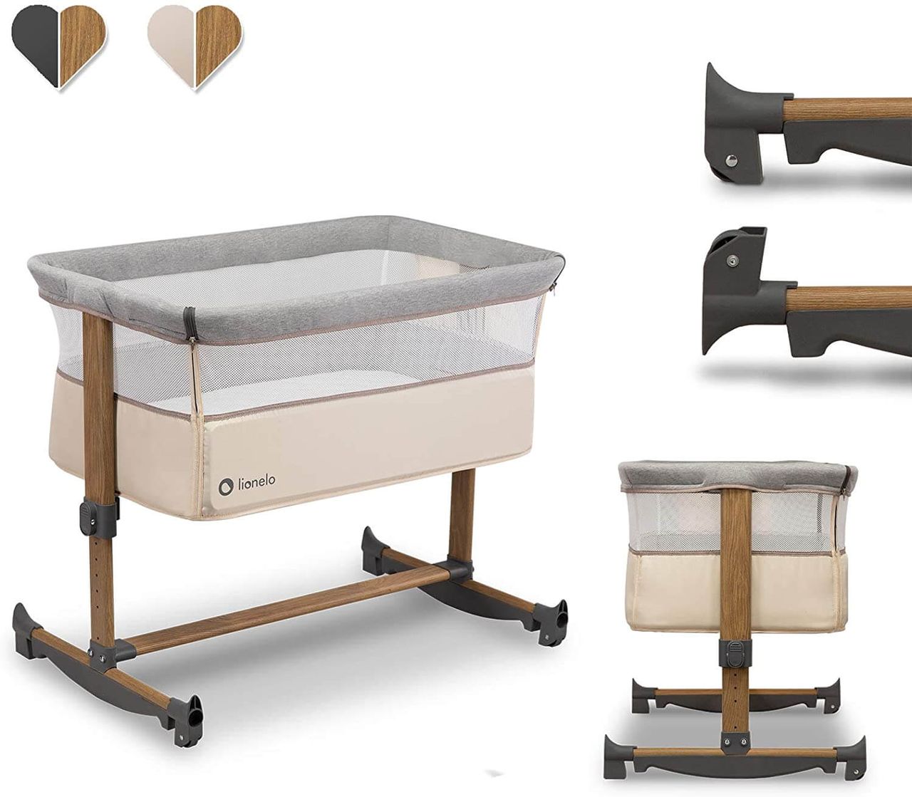 Lionelo Leonie Beige Baby 3in1 Beistellbett mit Matratze höhenverstellbar mit Schaukelfunktion