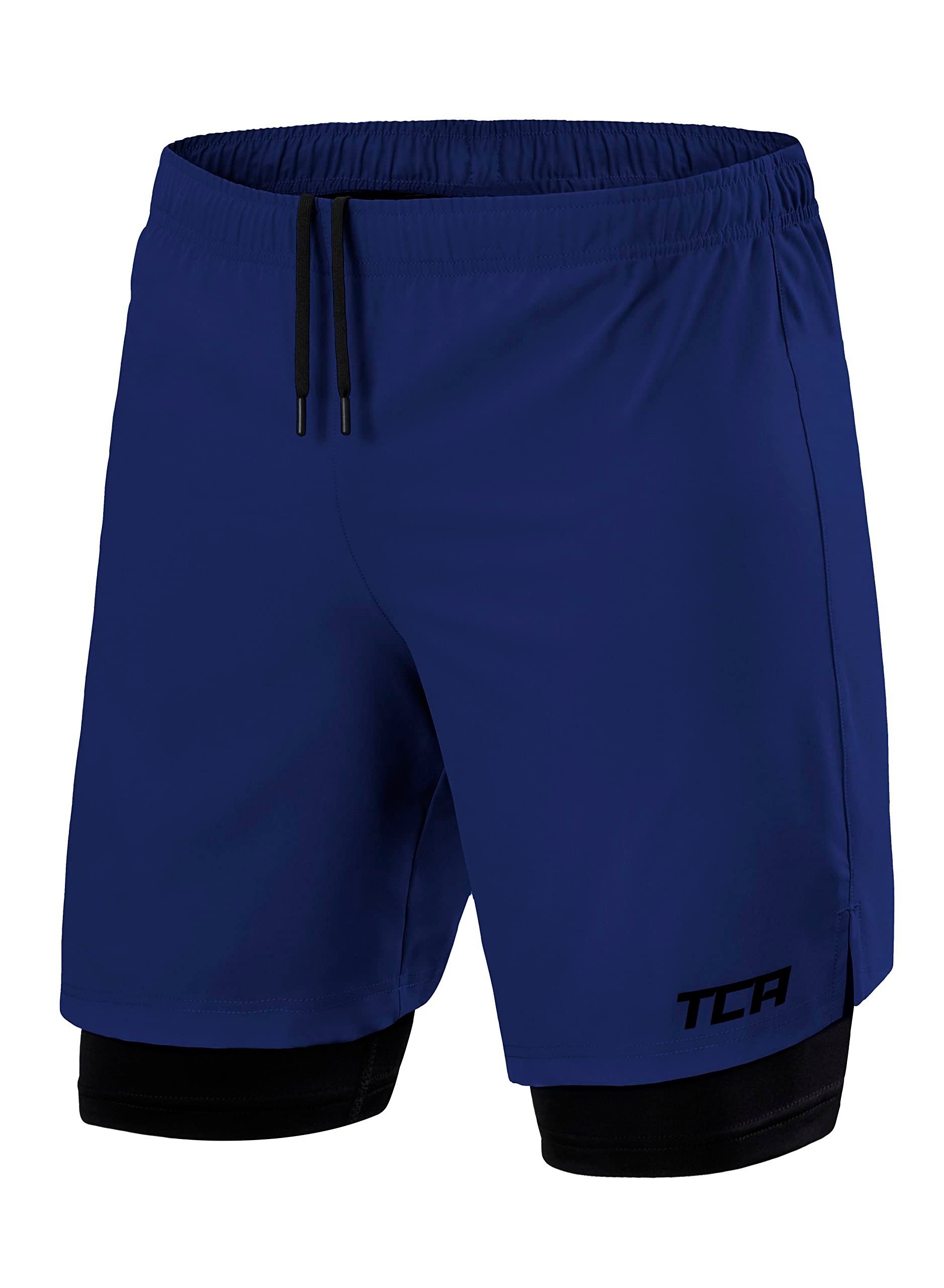 TCA Trainingsshorts TCA Herren 2 in 1 Laufhose mit Kompressionshose - Blau/Schwarz, M