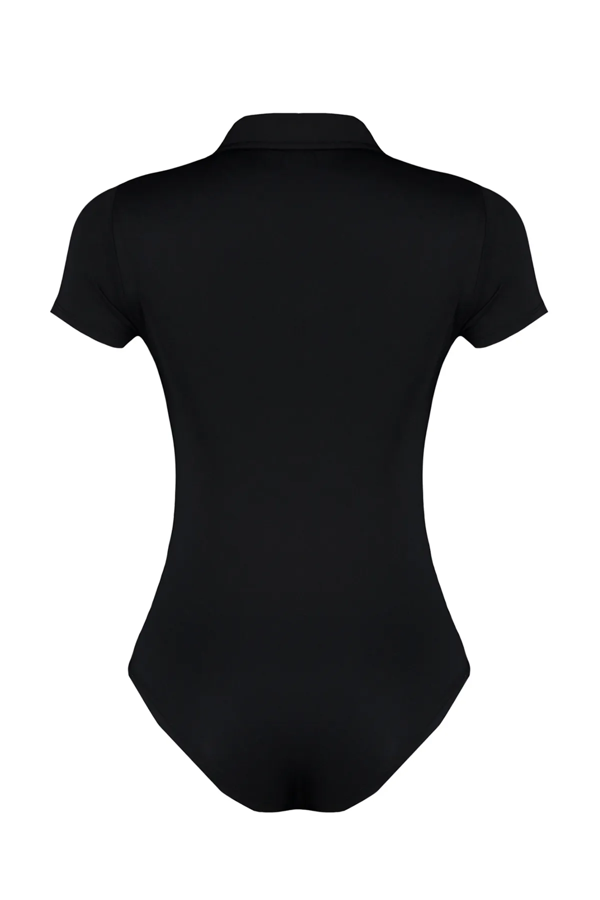 Trendyol Collection  Schwarzer taillierter/körperbetonter flexibler Strickbody mit Reißverschlusskragen und Druckknöpfen TWOSS24BD00025