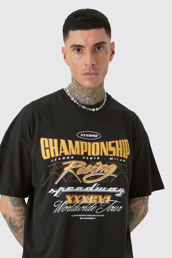 Tall Oversize T-Shirt mit Championship Moto-Print