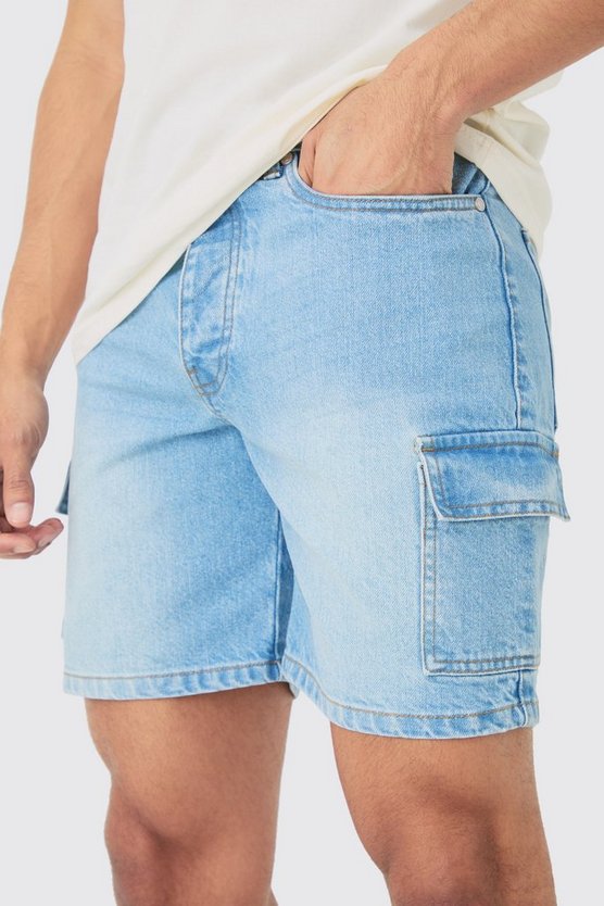 Hellblaue Slim Cargo Jeansshorts