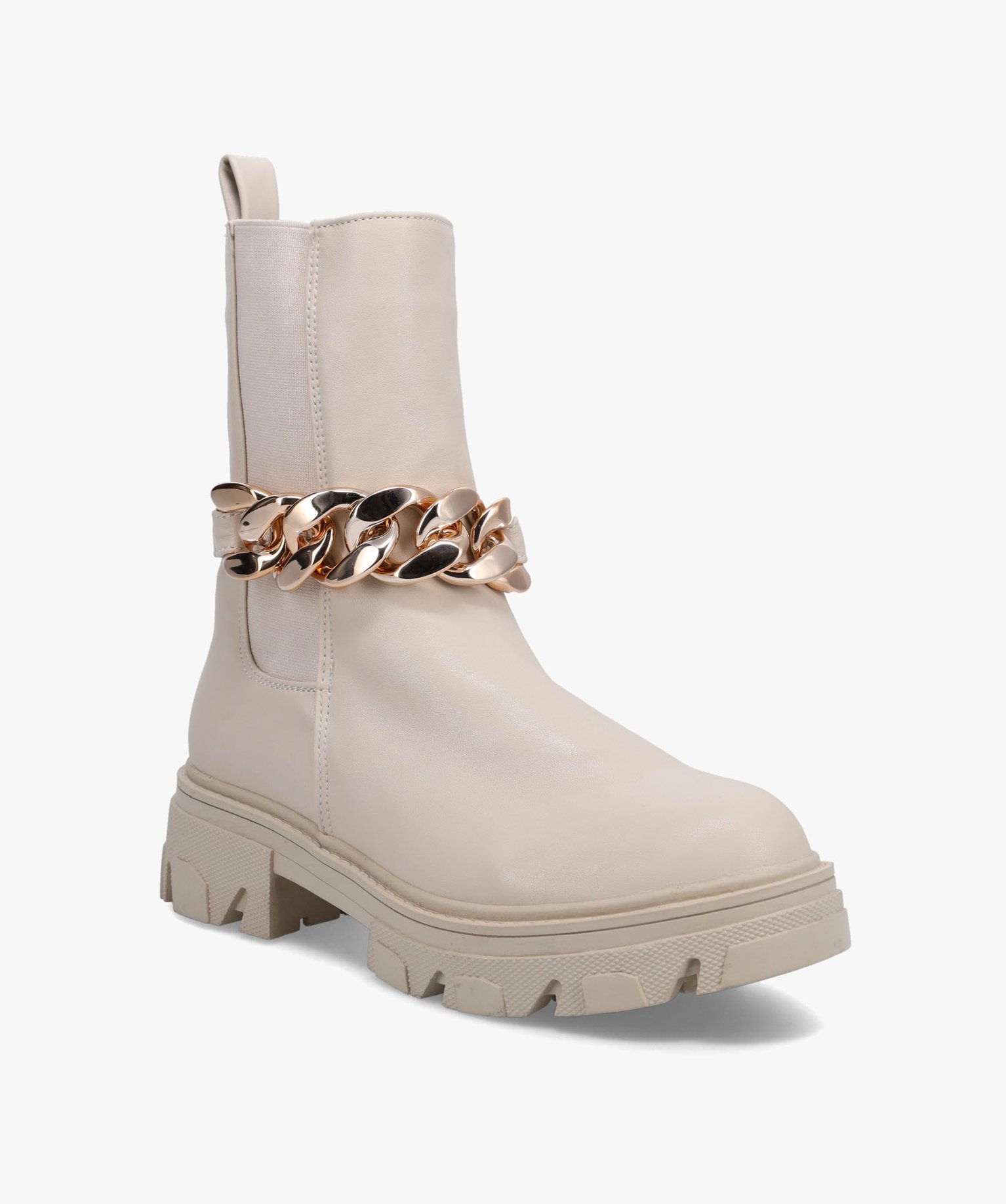 Boots femme à semelle crantée et chaine décorative – Cl... ecru | GEMO