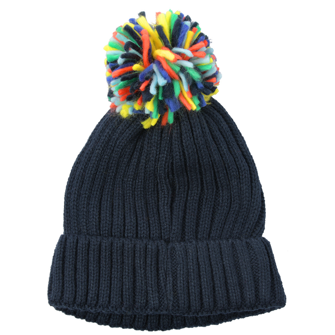 Kinder Strickmütze mit bunten Bommel
