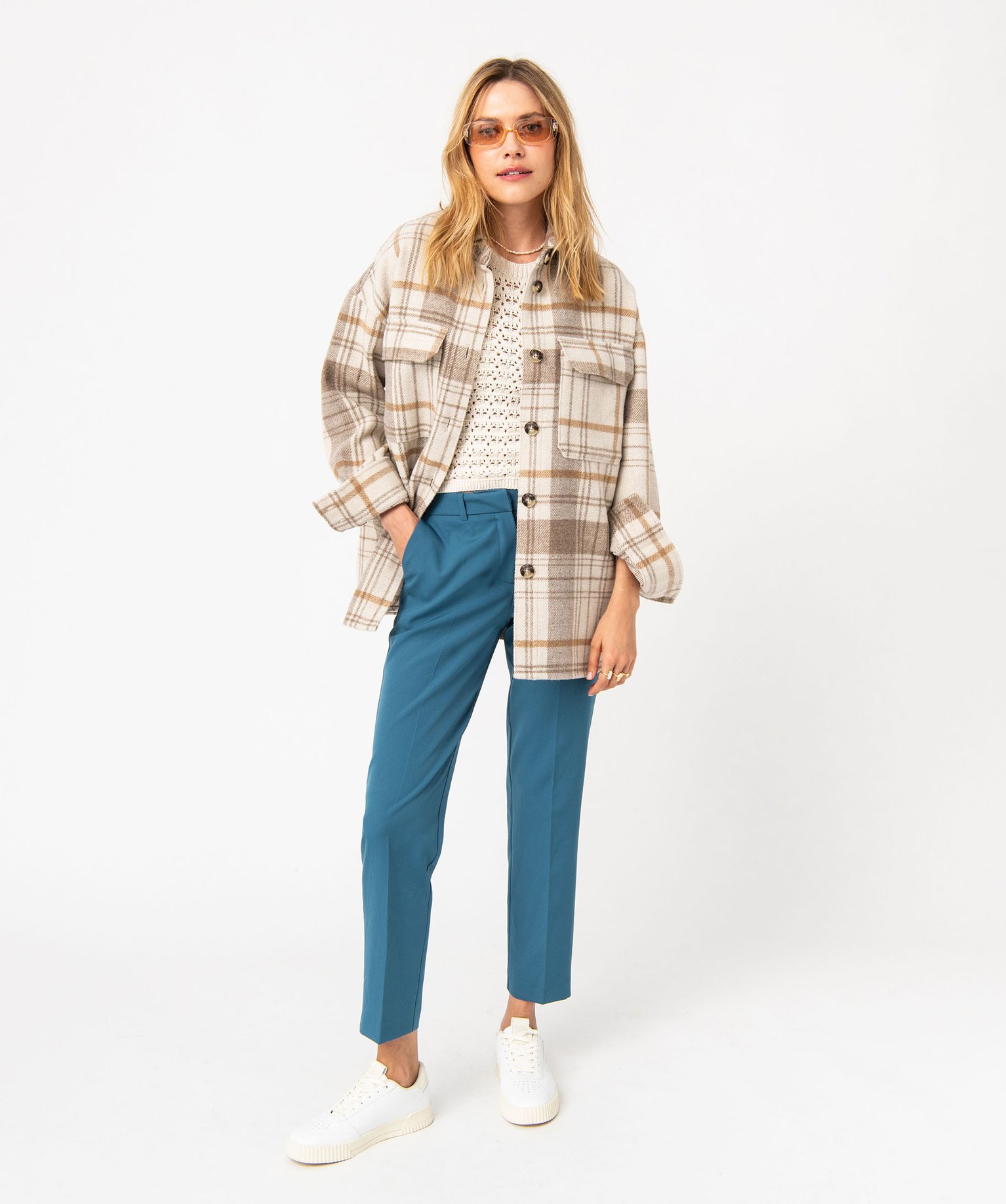 Veste chemise à carreaux avec larges poches femme carreaux | GEMO