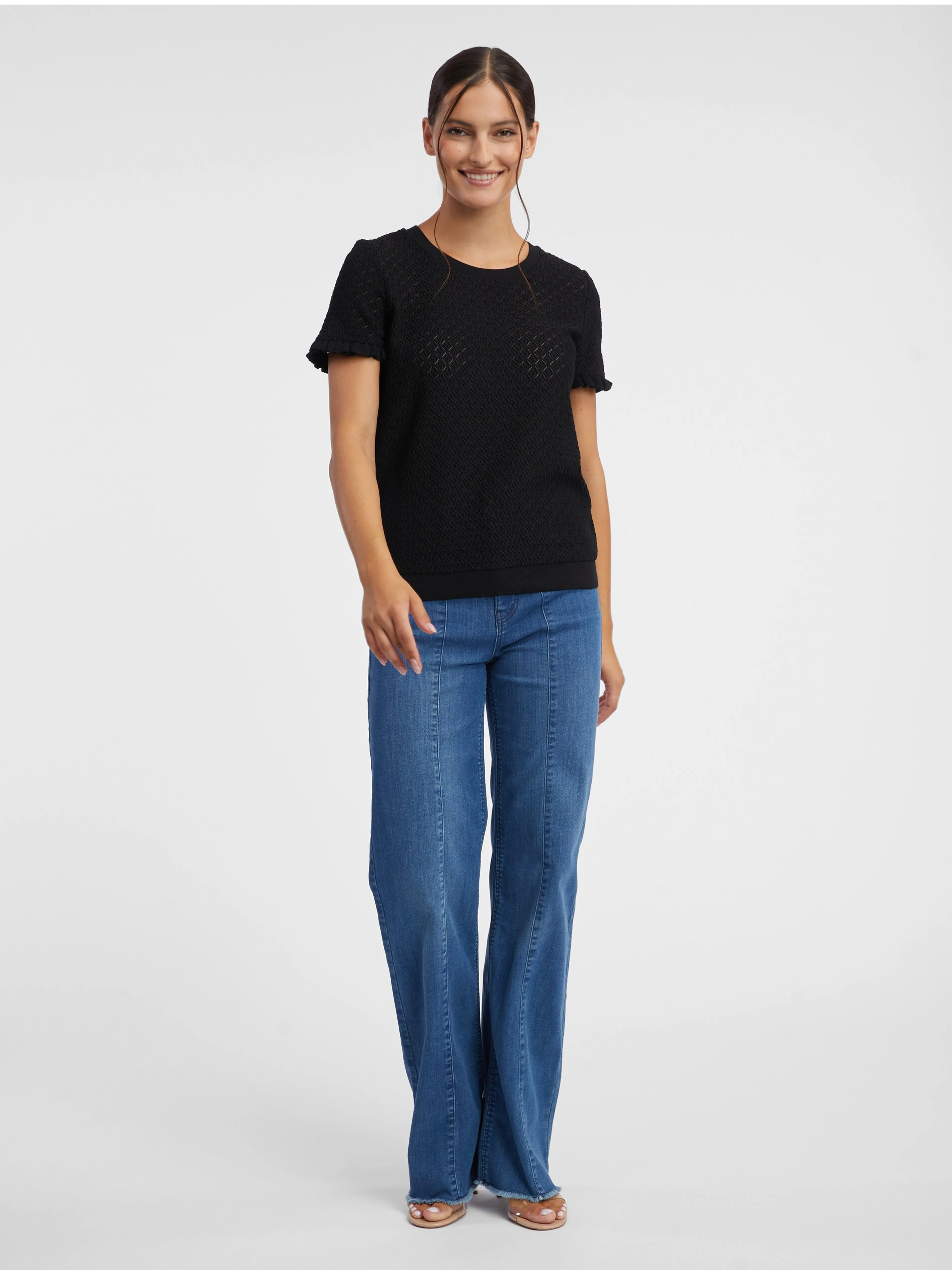 Schwarzes gemustertes Damen-Strick-Shirt ORSAY