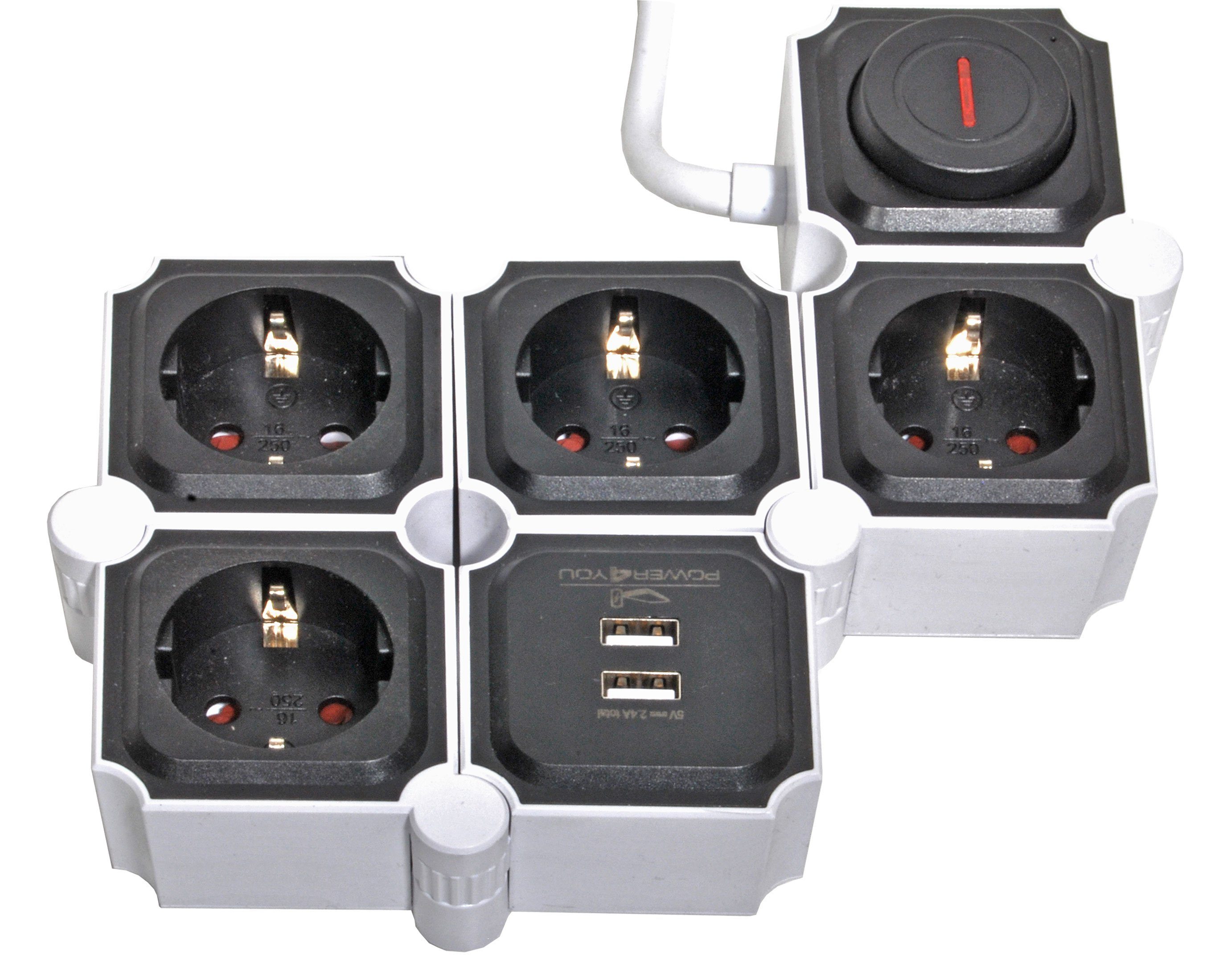 Schwaiger 4-fach Steckdosenleiste 2 x USB (4,2A) Schalter Mehrfachstecker Mehrfachsteckdose (Ein- / Ausschalter, USB-Anschlüsse, Schalterbeleuchtung, separate Ein- / Ausschalter, Flexible Einsatz, 1,5M kabel), inkl. 2 x USB 12w