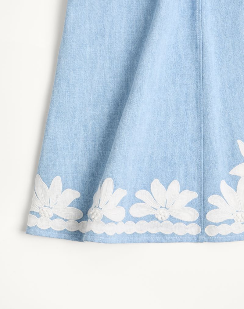 Geborduurde denim midi-rok