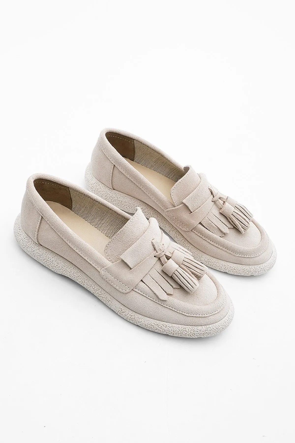 Marjin  Damen Echtleder Loafer Freizeitschuhe Suma Beige Wildleder